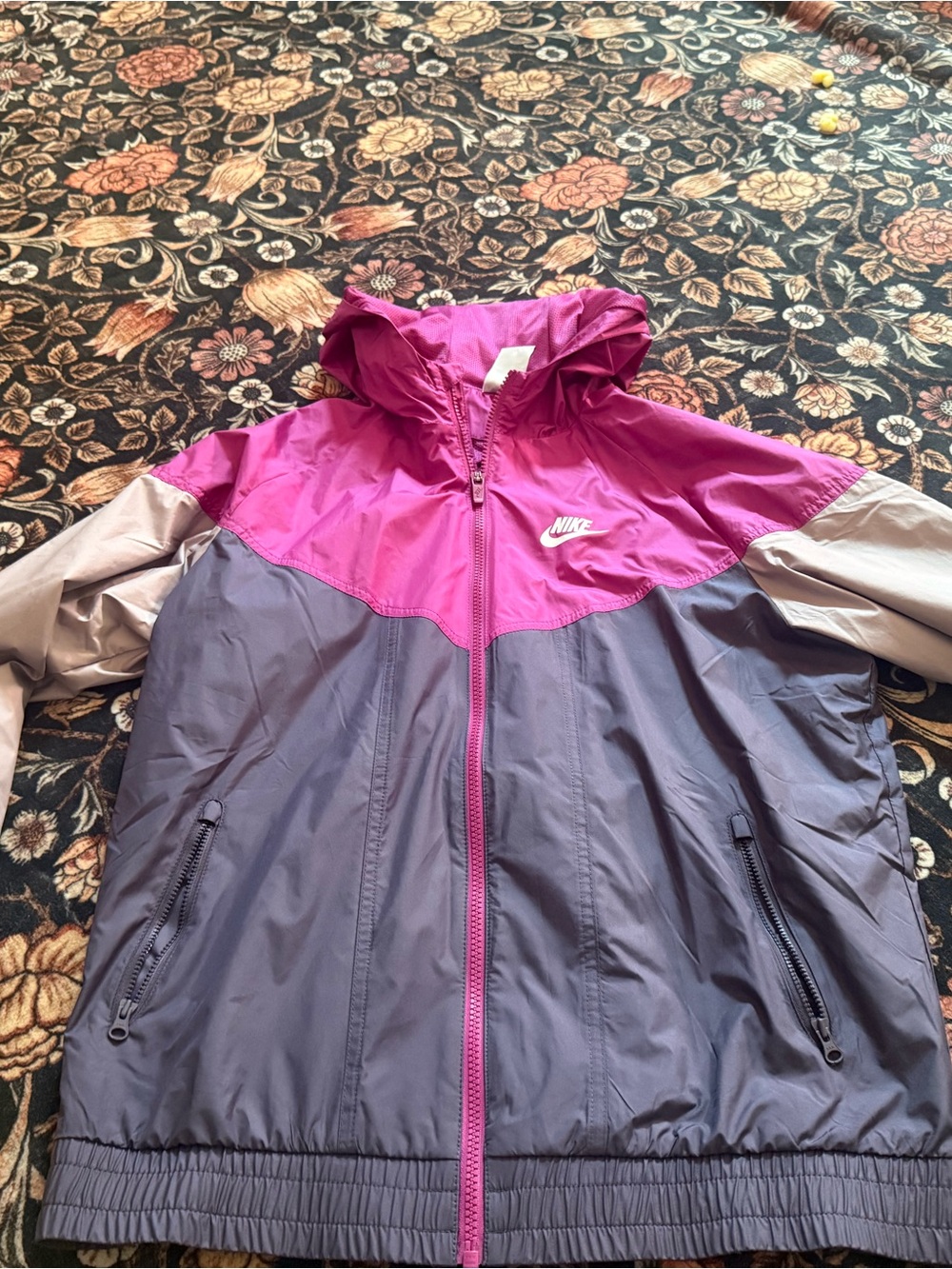 Nike Girls' Colorblock Rain Jacket - Magenta, Gray & Light Gray